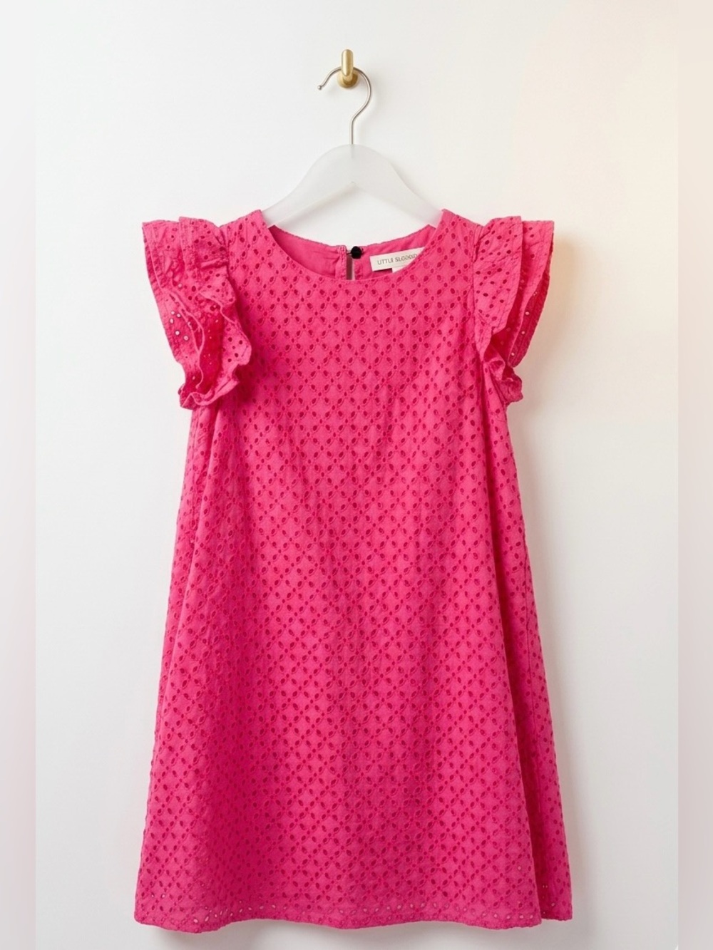 Polo by Ralph Lauren Girls' Bright Barbie Pink Eyelet Ruffle Sleeve Dress- sz 12